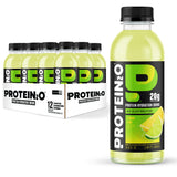 Protein2o vista frontal botella Lemon Lime mostrando etiqueta y beneficio proteico
