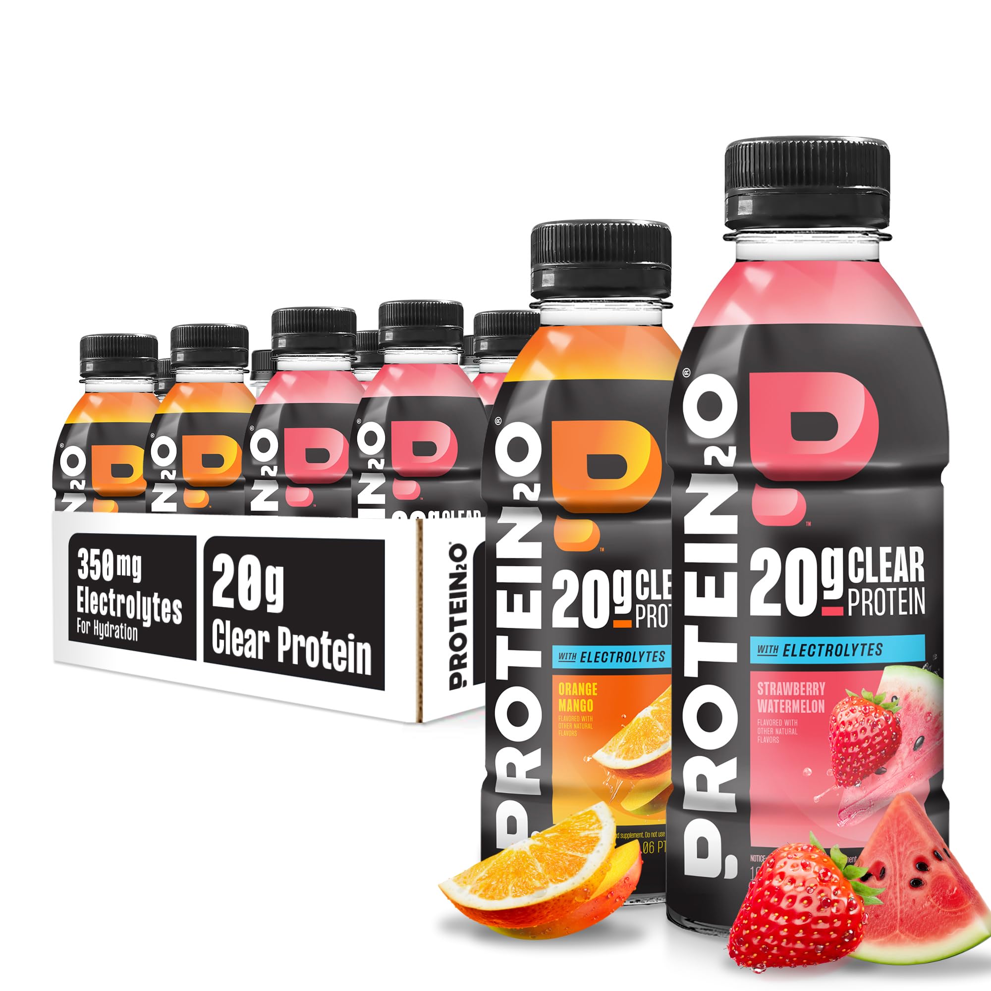 Protein2o vista frontal del pack de 12 botellas y presentación lista para beber