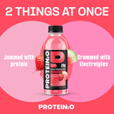 Protein2o detalle de textura clara sin residuos, refresco proteico ligero