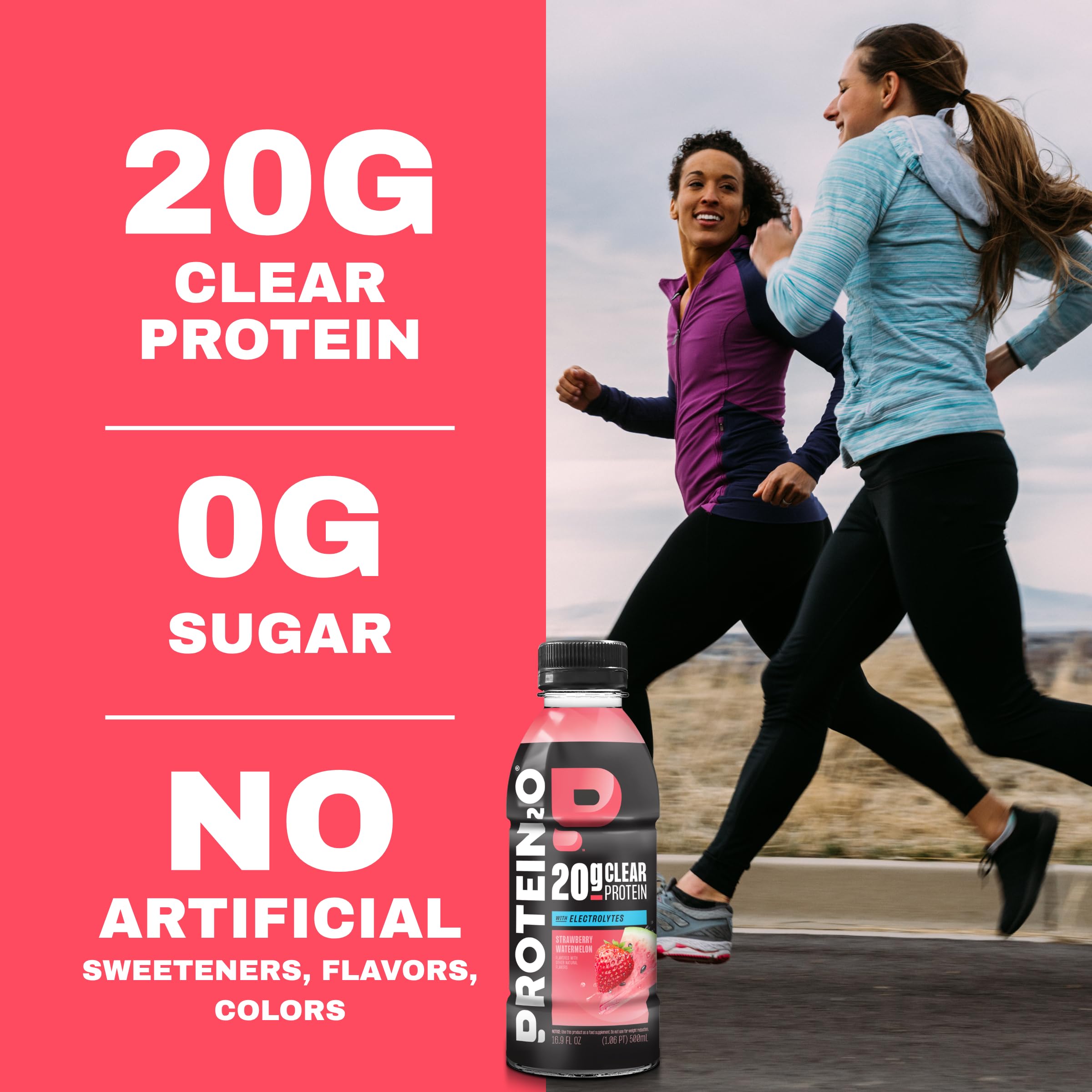 Protein2o líquido claro vertido en vaso muestra textura ligera y refrescante