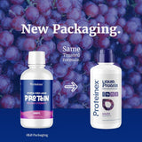 Proteinex en mesa con frutas y botella para estilo de vida saludable