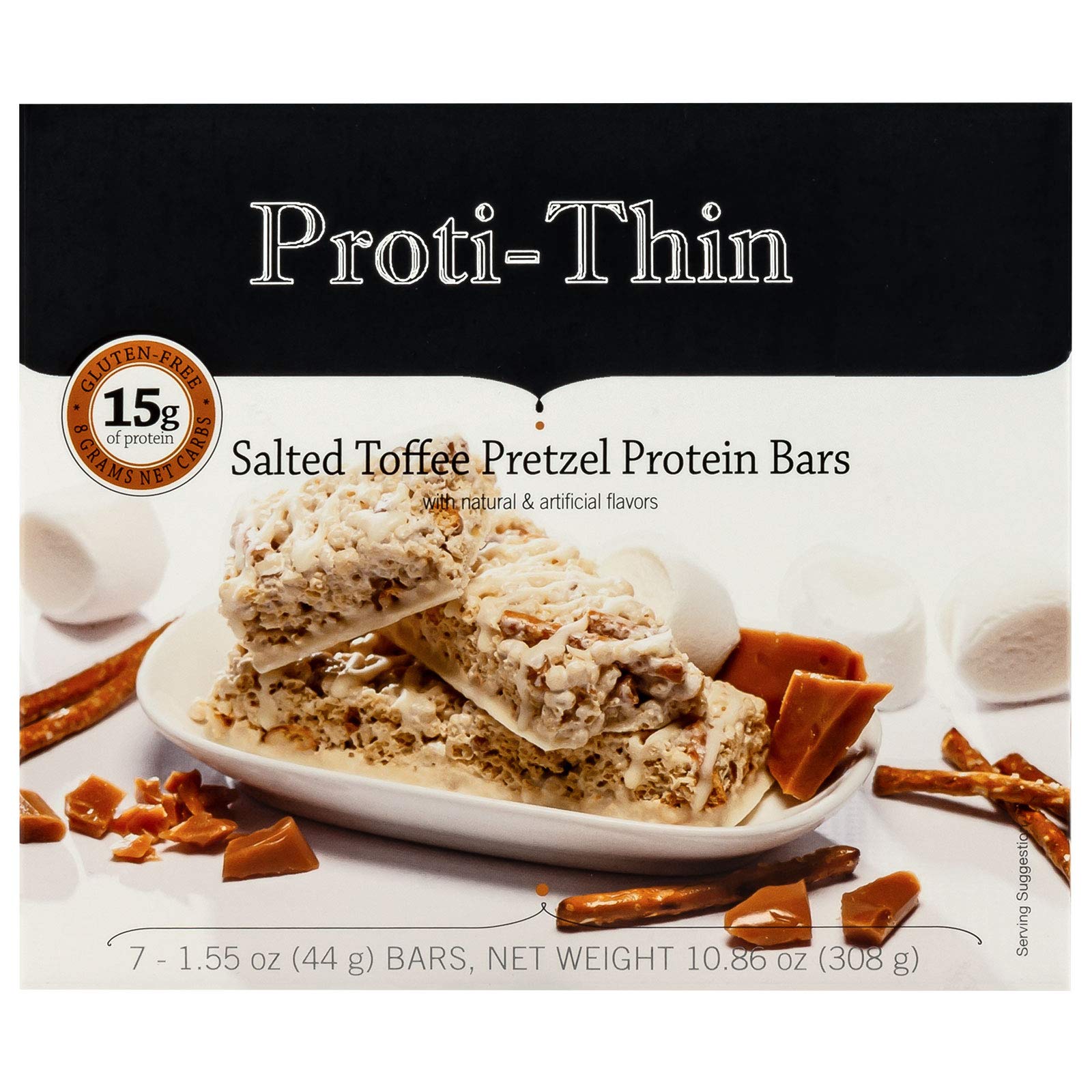 Proti-Thin barra junto a una mano para comparar tamaño y porción