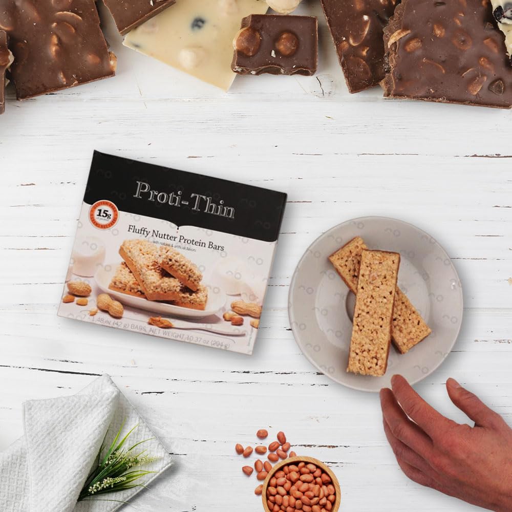 Proti-Thin etiqueta nutricional legible que muestra proteína y fibra, facilita control de macros
