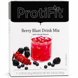 ProtiFit caja frontal Berry Blast mostrando diseño y beneficios rápidos