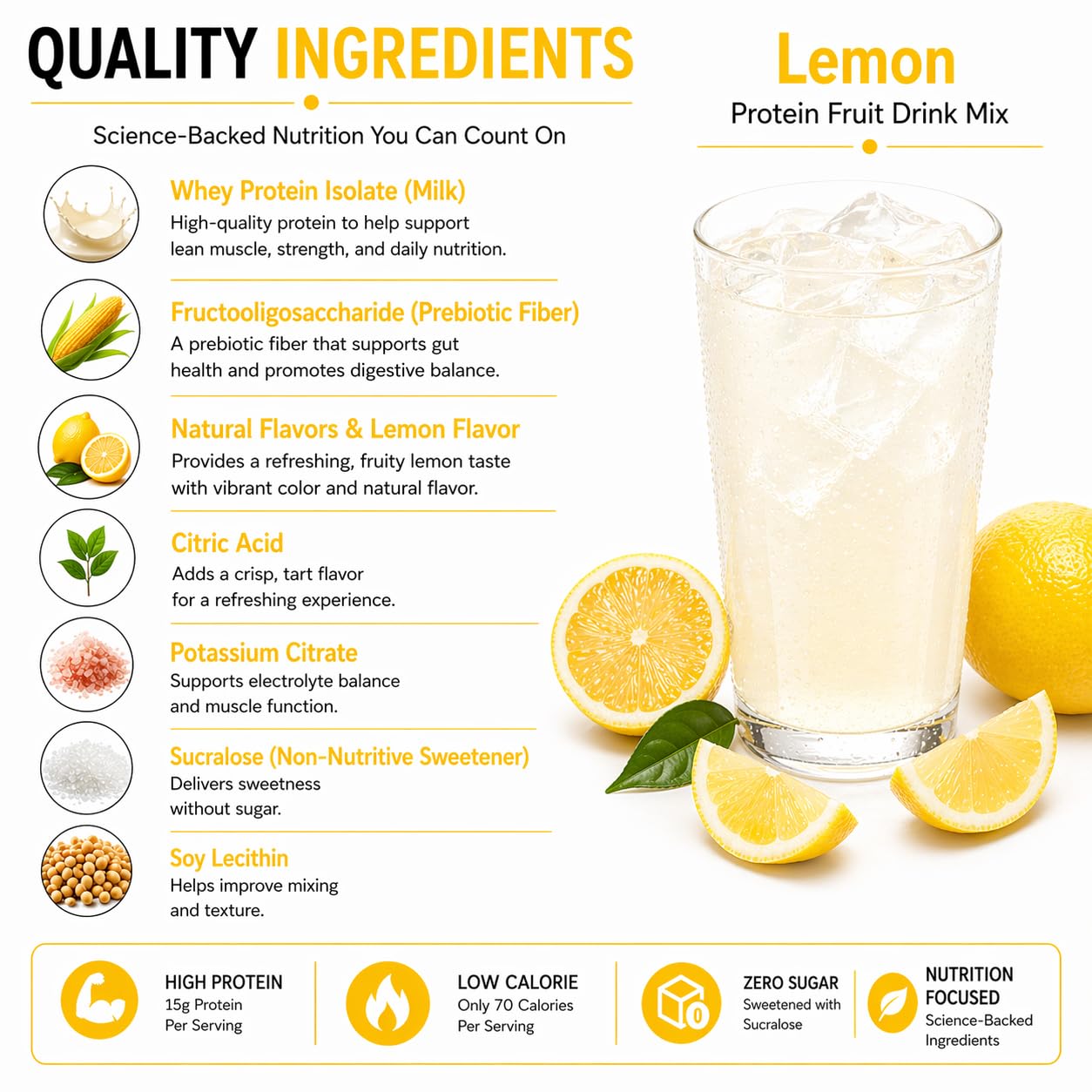 ProtiFit polvo sabor limón mostrando textura fina y solubilidad