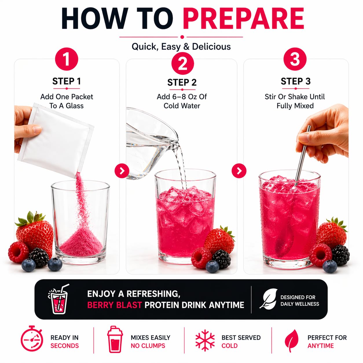 ProtiFit bebida preparada en vaso fría, sabor afrutado y refrescante