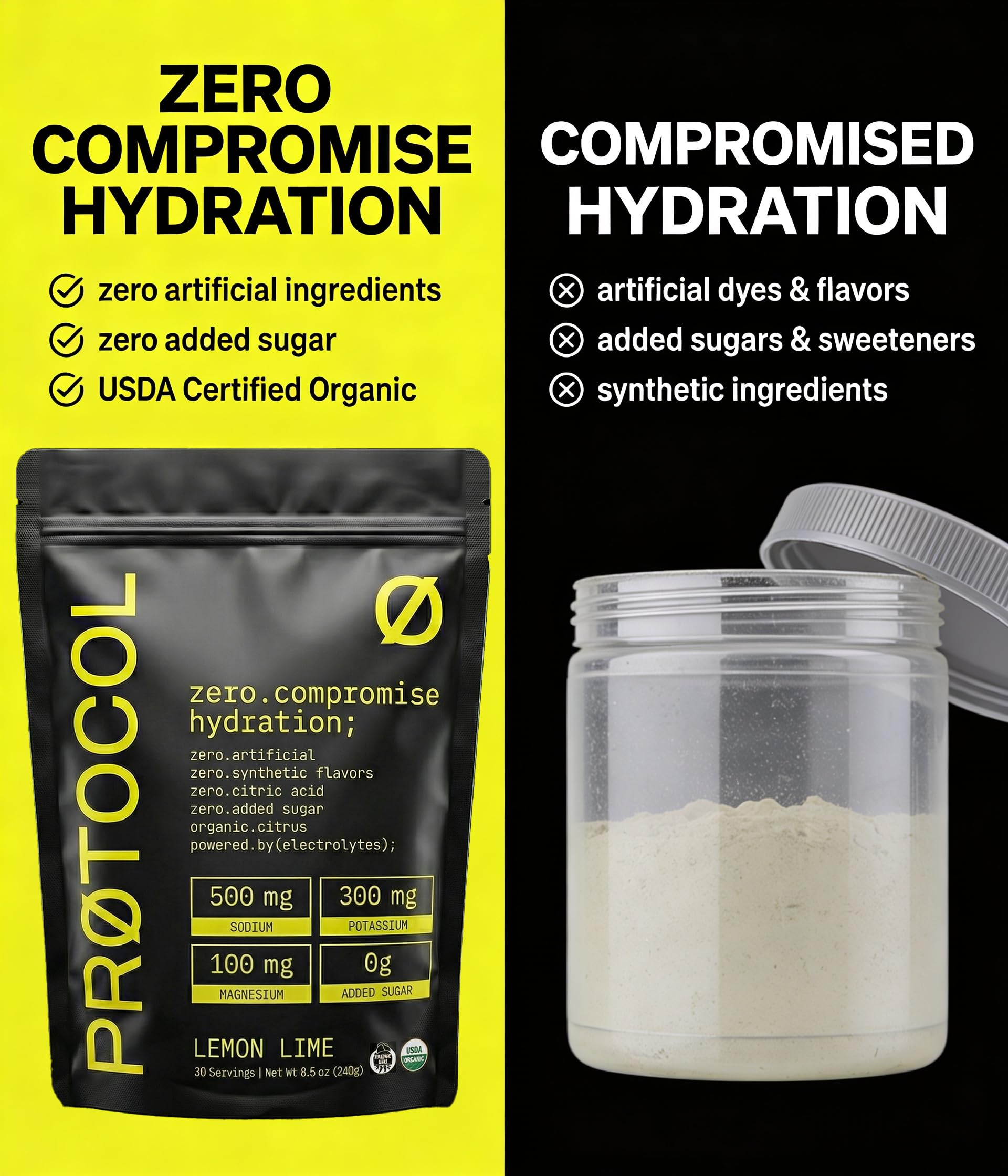Protocol etiqueta con certificación USDA Organic, confianza en ingredientes