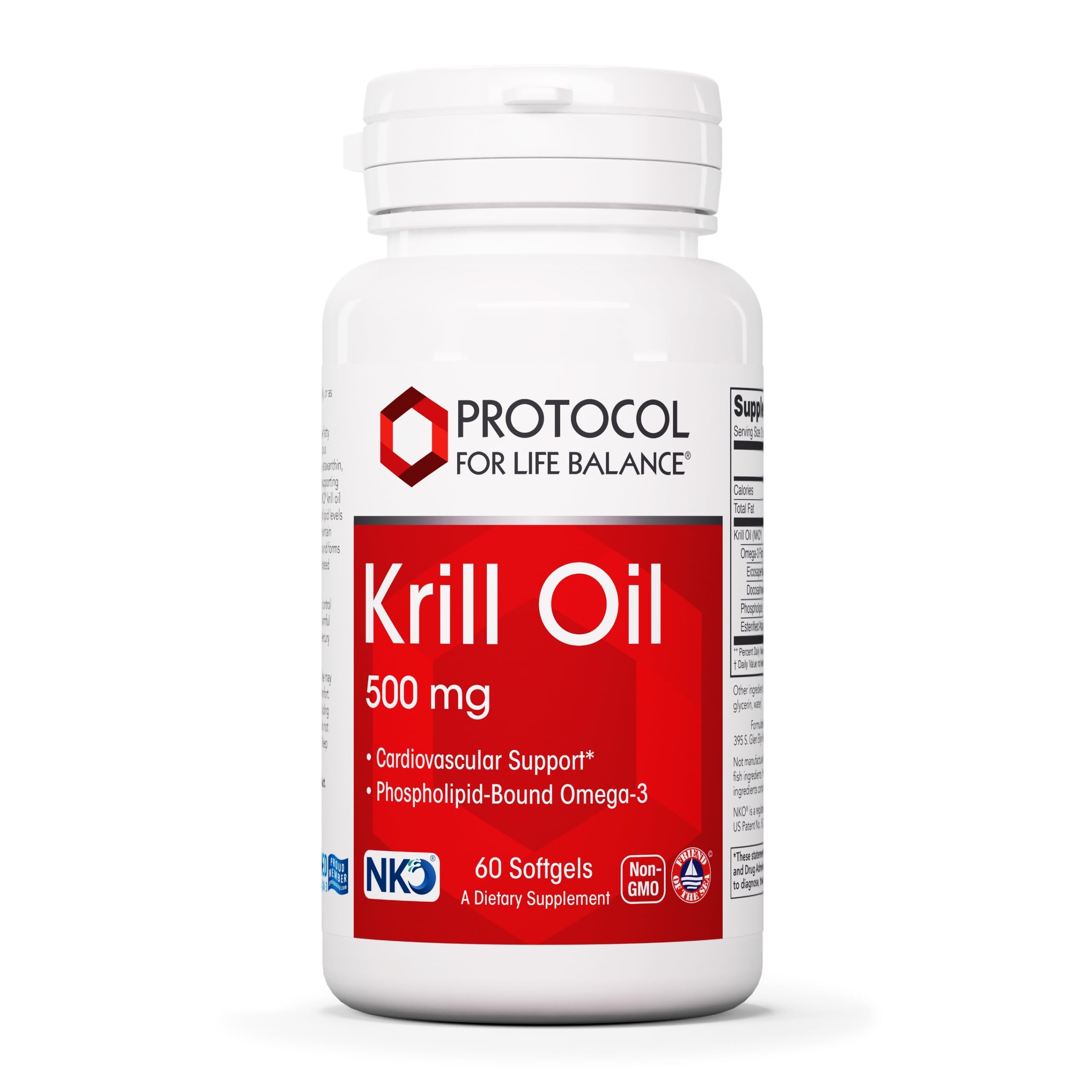 PROTOCOL FOR LIFE BALANCE frasco frontal del aceite de kril, presentación clara
