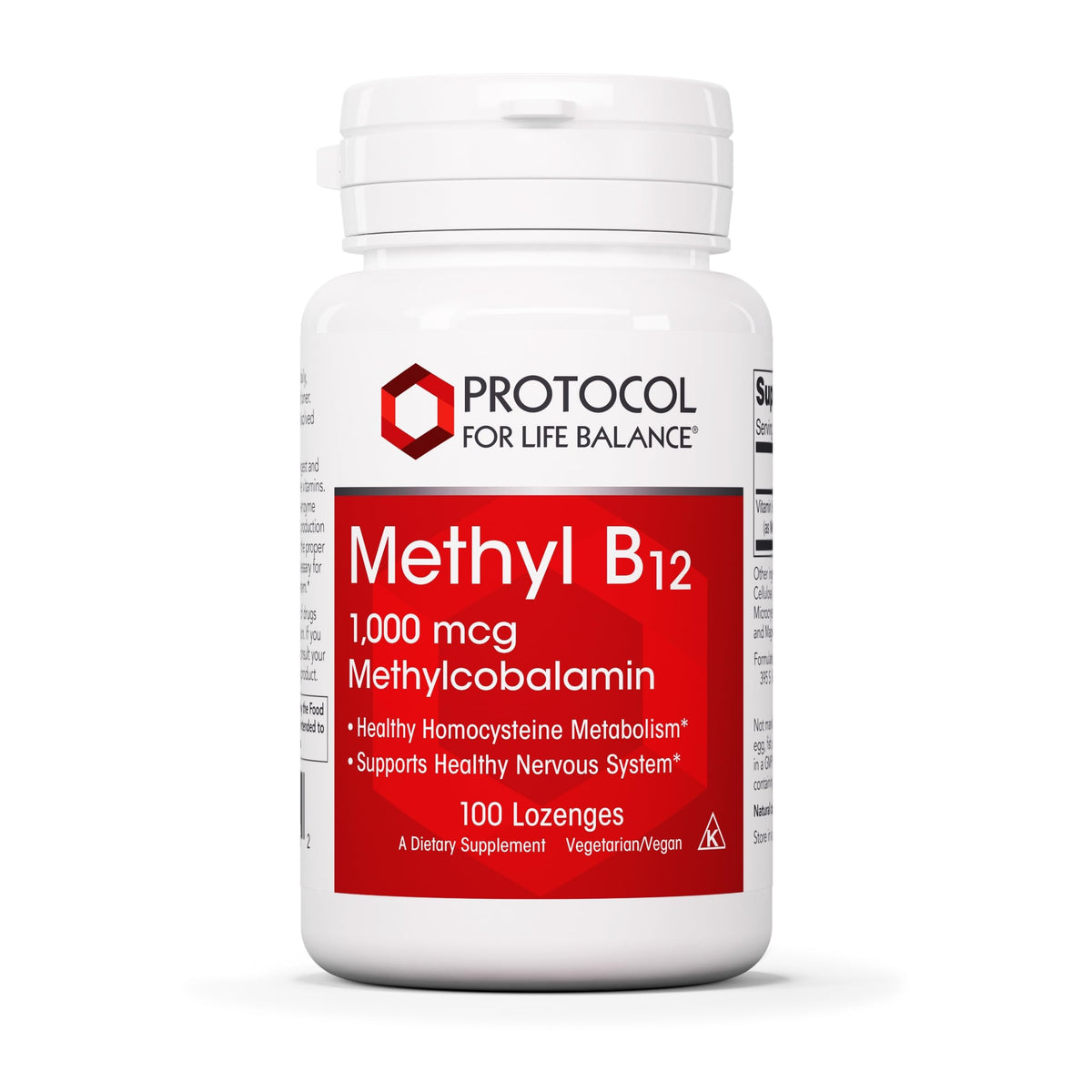 Protocol For Life Balance envase frontal resaltando B12 1000mcg y beneficios