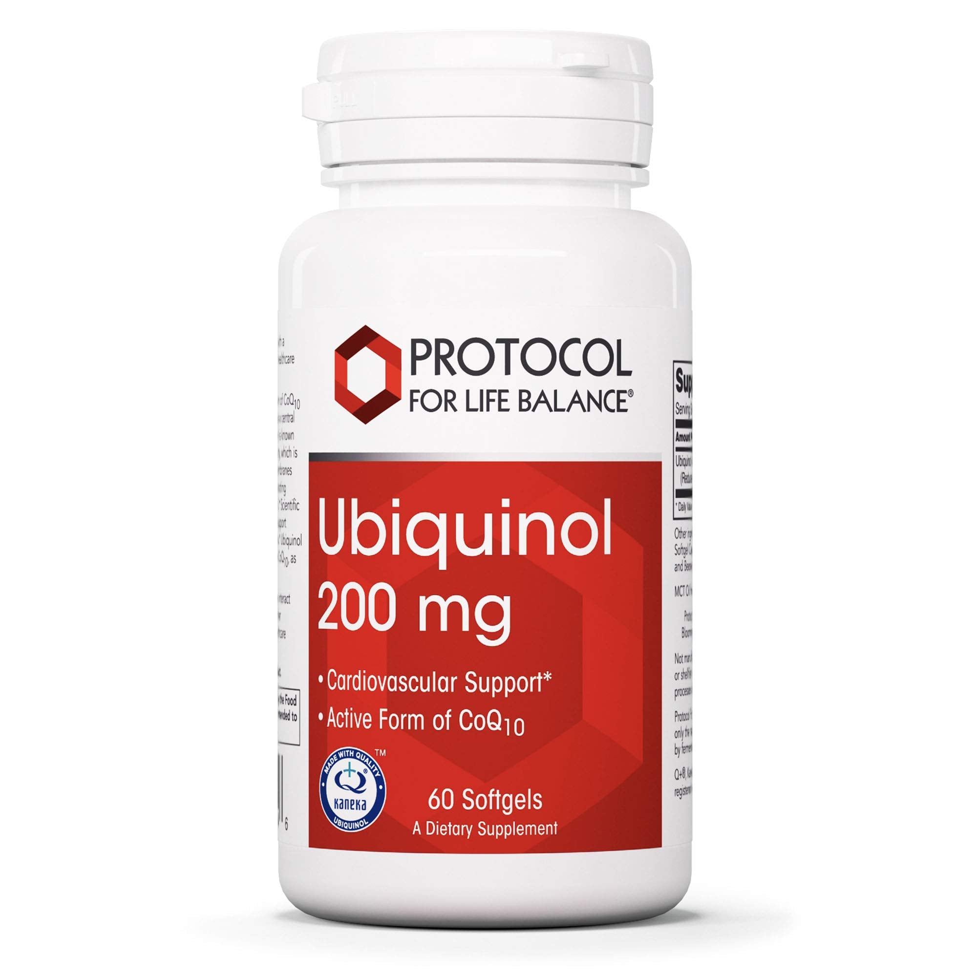 PROTOCOL FOR LIFE BALANCE frasco frontal mostrando ubiquinol 200 mg y beneficio de absorción