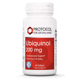 PROTOCOL FOR LIFE BALANCE frasco frontal mostrando ubiquinol 200 mg y beneficio de absorción
