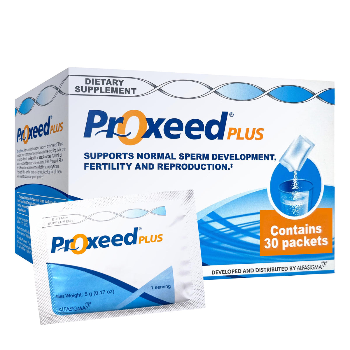 Proxeed Plus empaque frontal mostrando presentación de 30 sobres y claridad del producto
