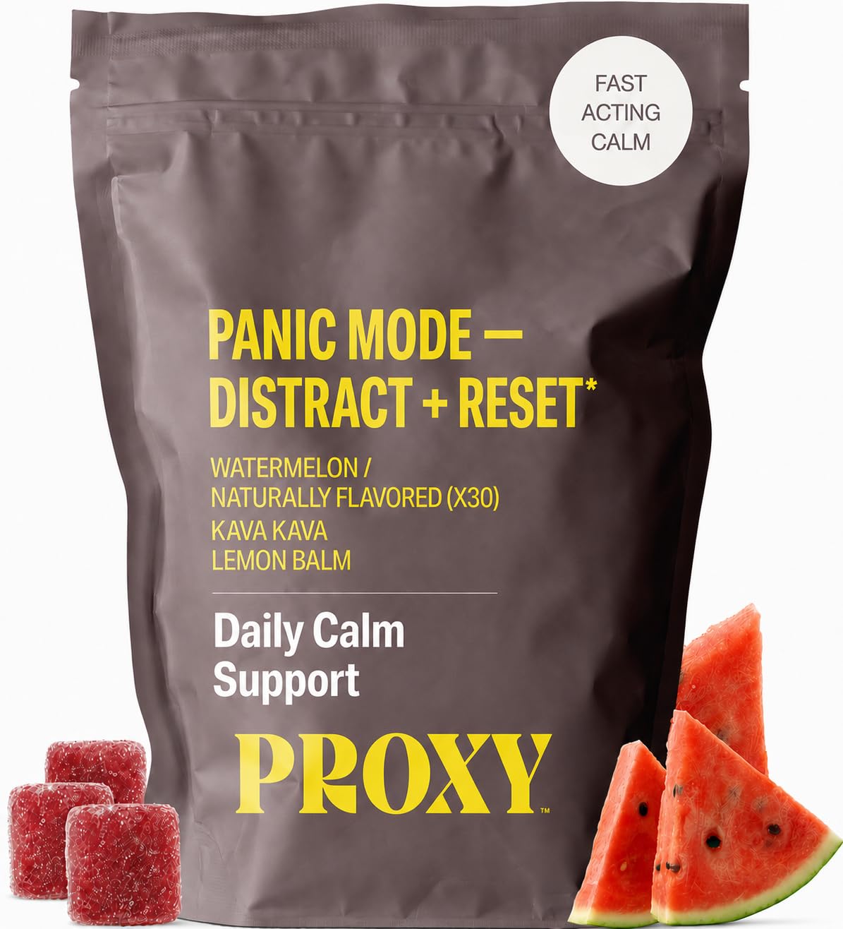 PROXY frasco frente mostrando diseño y beneficio calmante portátil