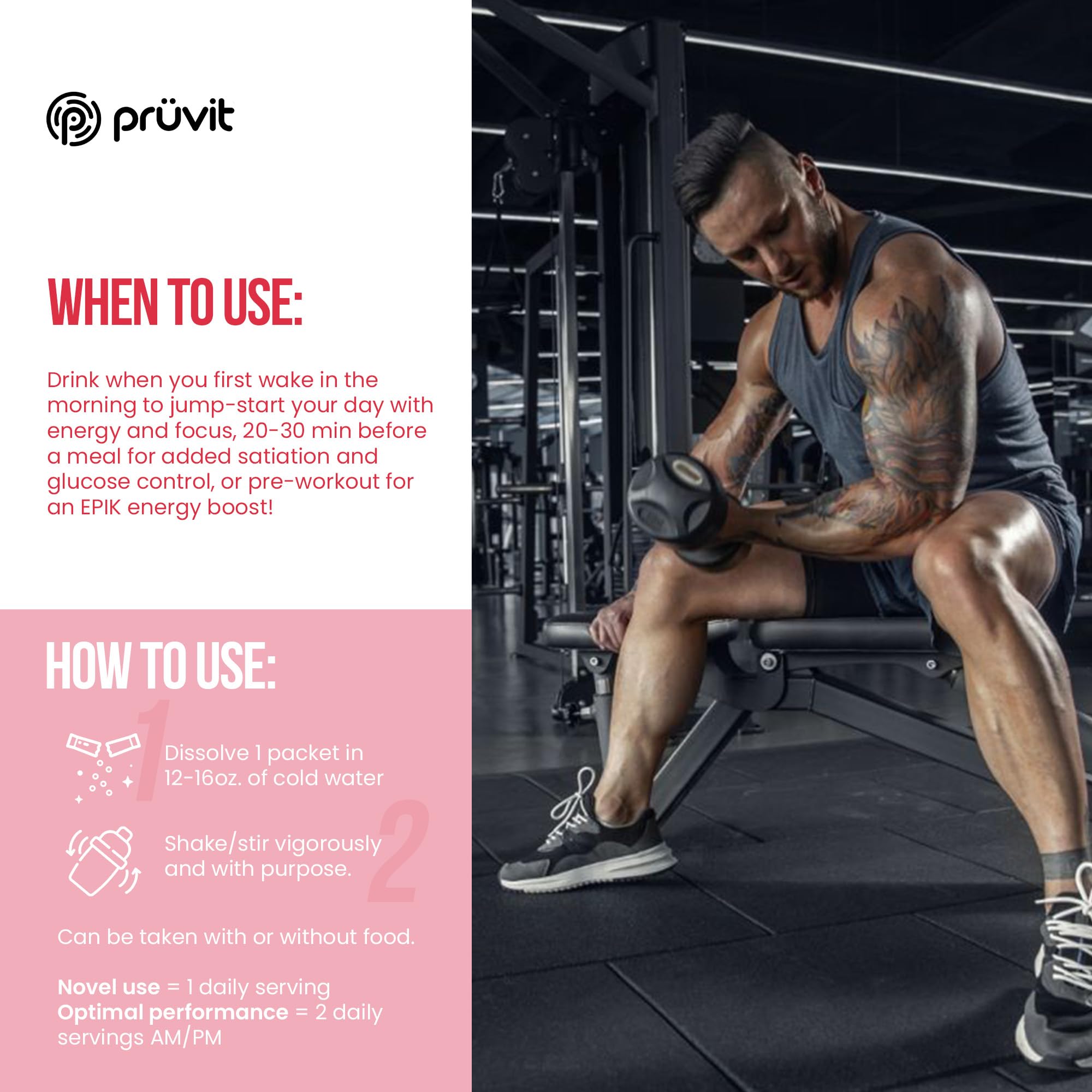 Prüvit en gimnasio antes de entrenar, apoya rendimiento y enfoque