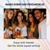 Psychedelic Water escena lifestyle con bebida y ambiente relajado después del trabajo