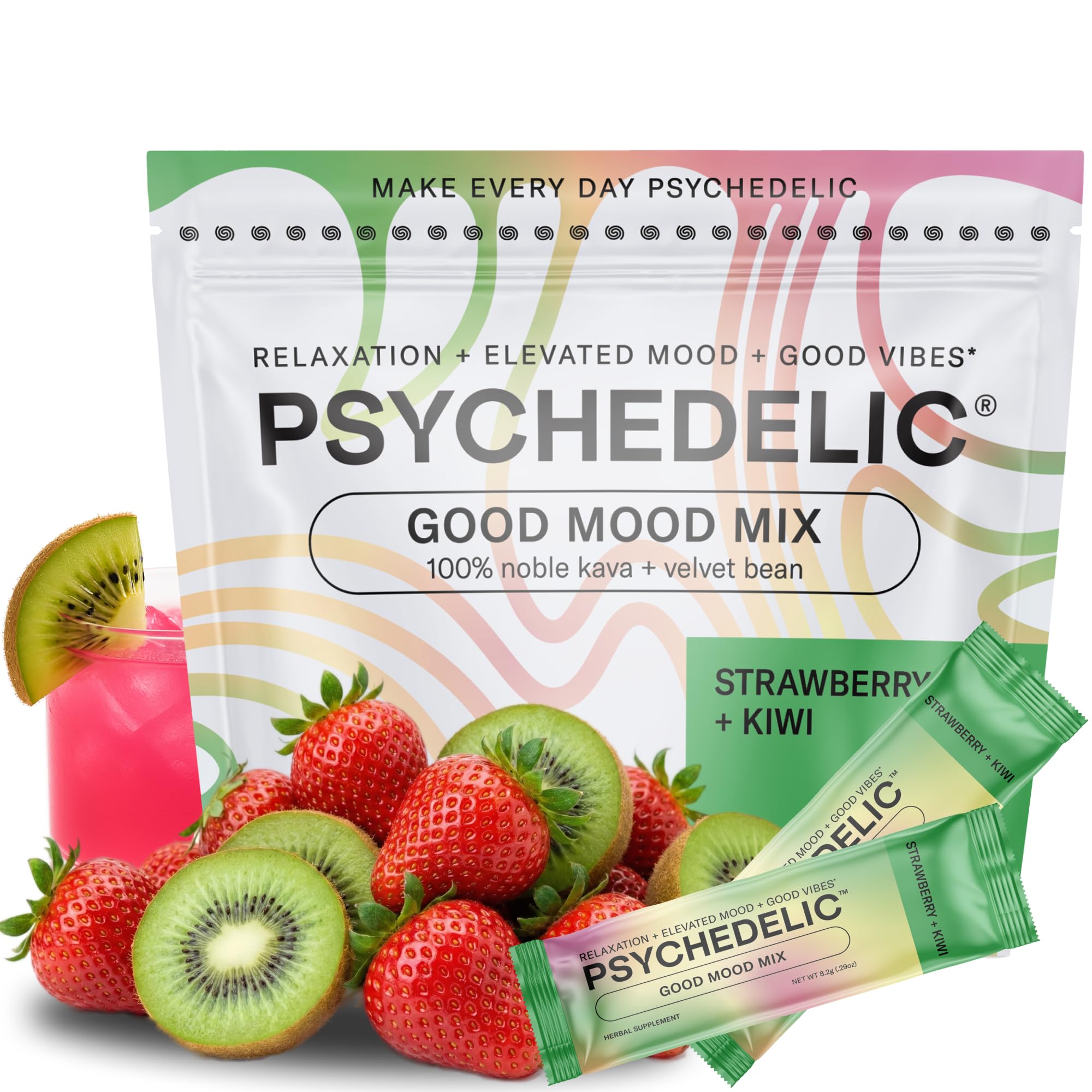 Psychedelic Water frente del paquete mostrando 14 sticks y beneficios claros