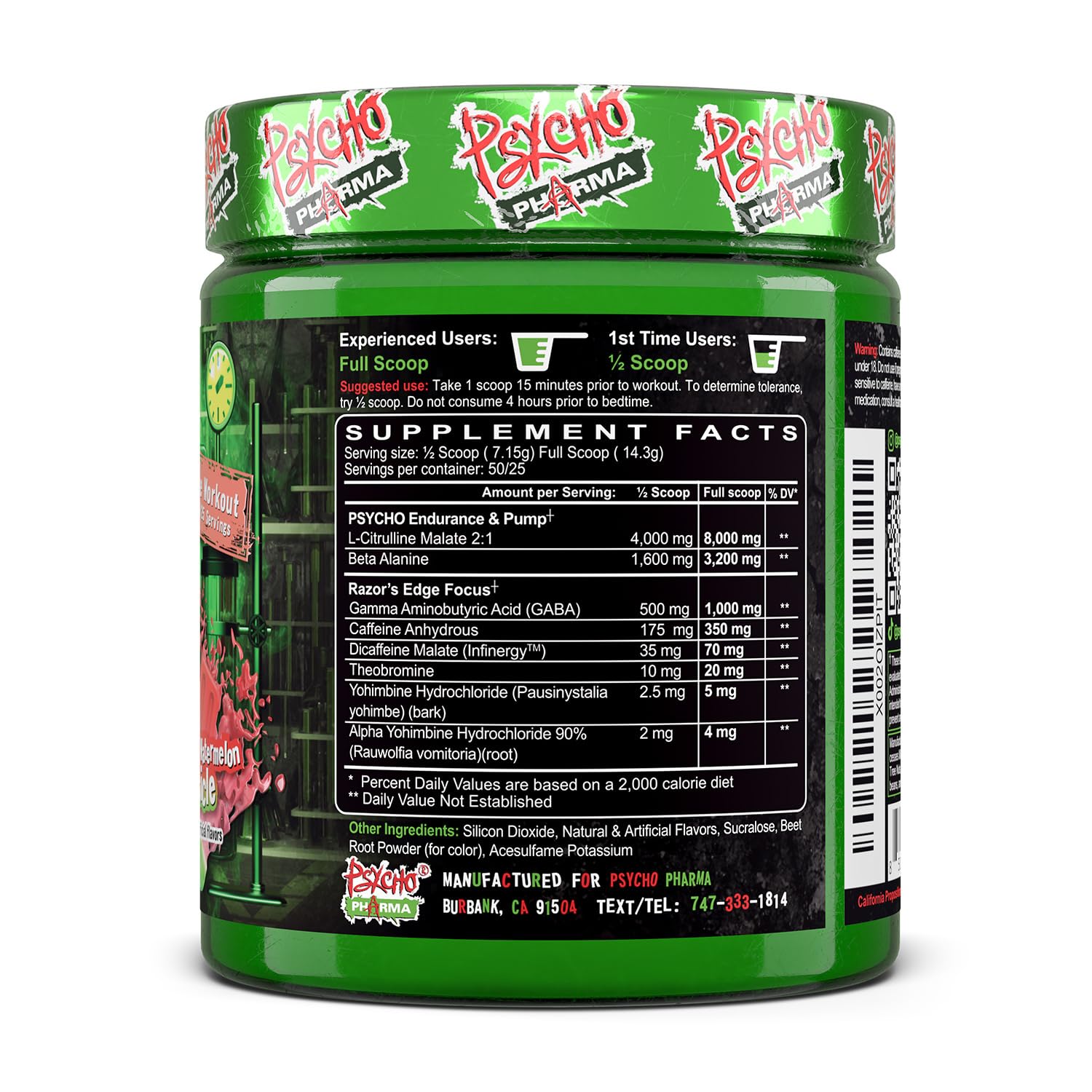 Psycho Pharma tarro junto a una mano para mostrar escala real del producto