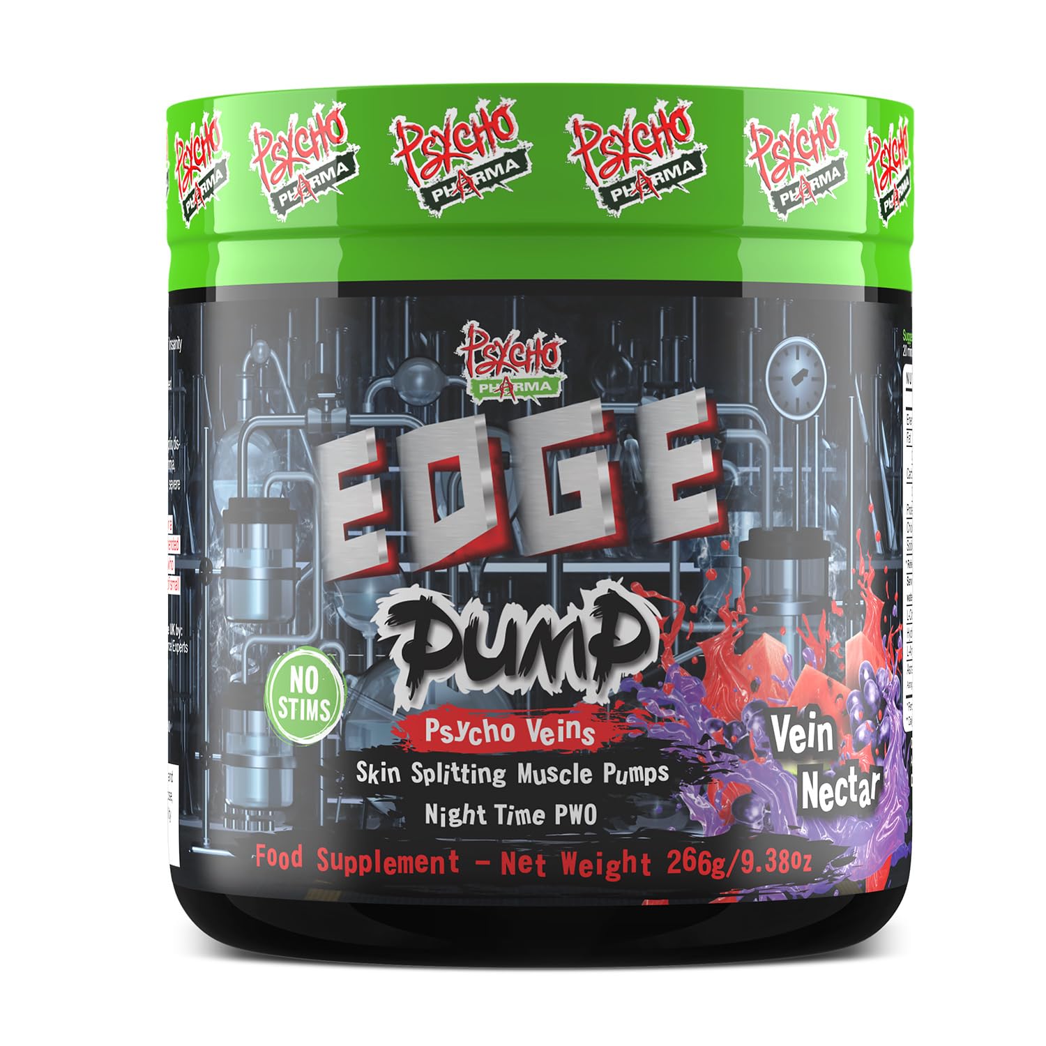 Psycho Pharma EDGE PUMP frente del envase mostrando sabor Vein Nectar y beneficio de pump