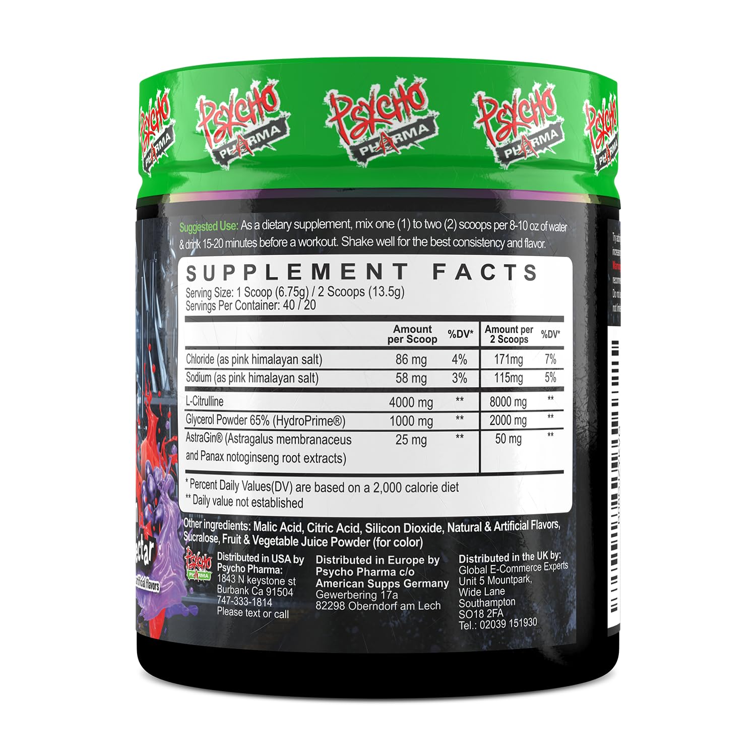 Psycho Pharma EDGE PUMP polvo textura cercana que facilita mezcla rápida y sabor intenso