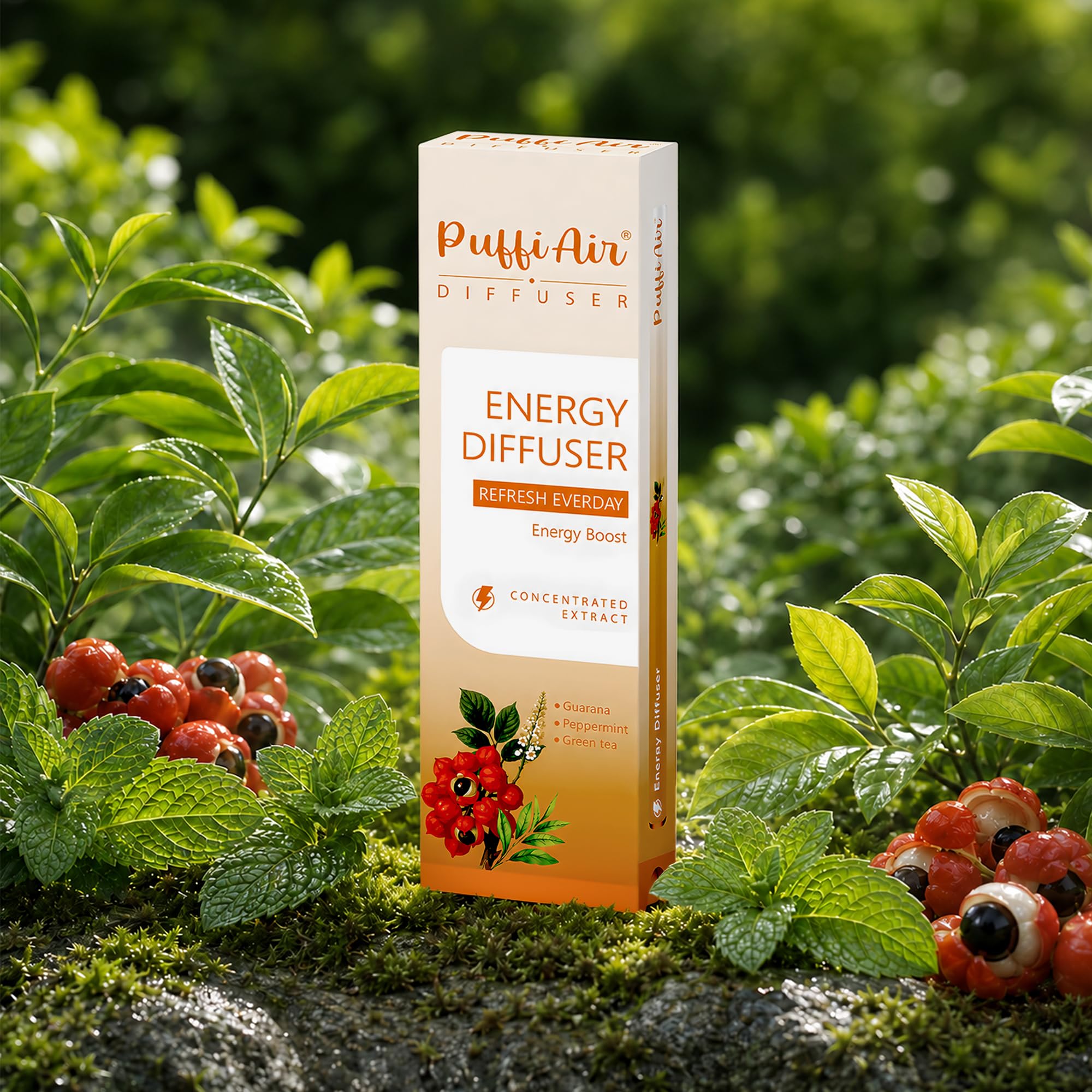 PUFFIAIR etiqueta informativa con ingredientes botánicos y claridad