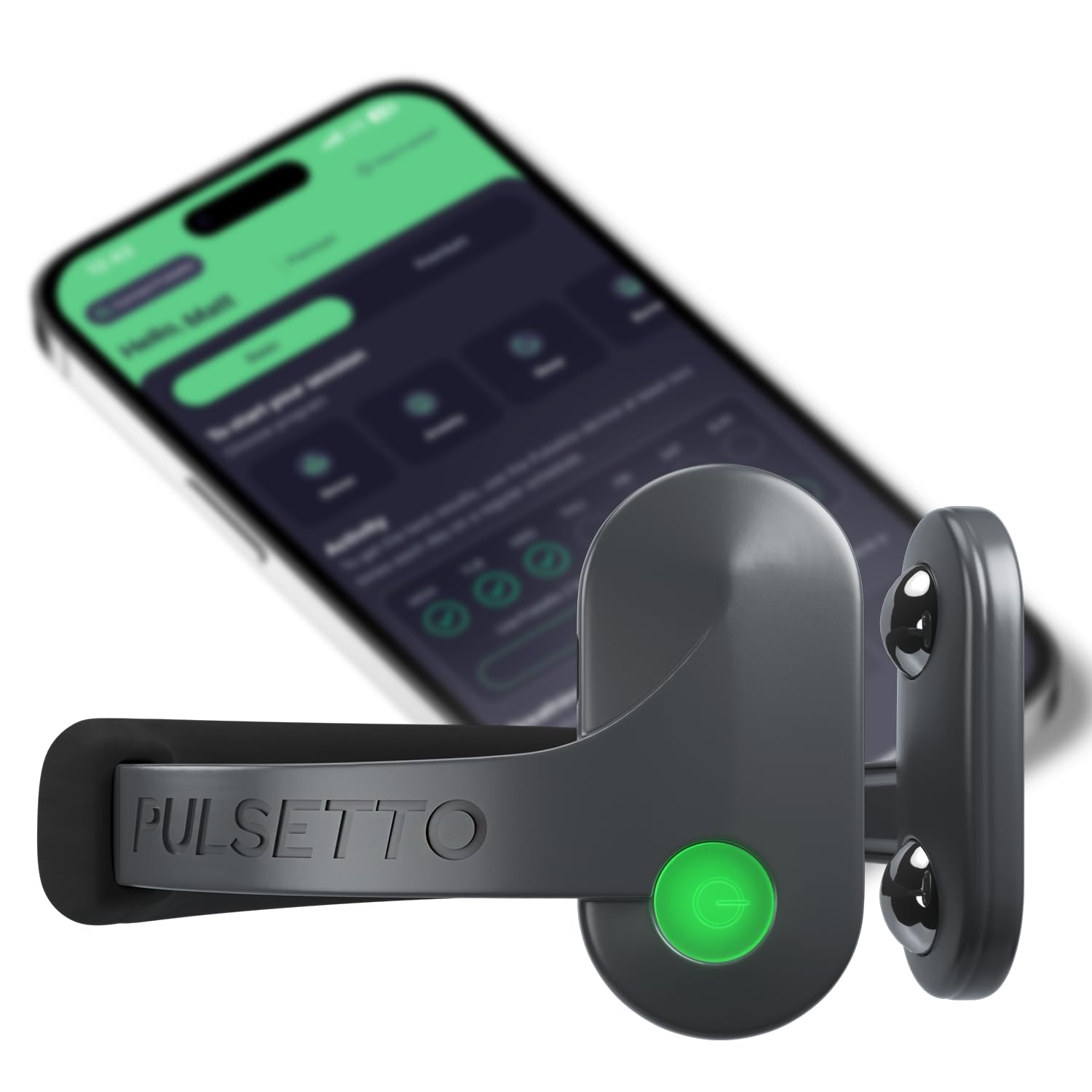 Pulsetto Lite vista frontal mostrando diseño compacto y beneficio de uso cómodo