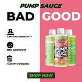Pump Sauce líquido en vaso demostrando textura y fácil mezcla beneficiosa