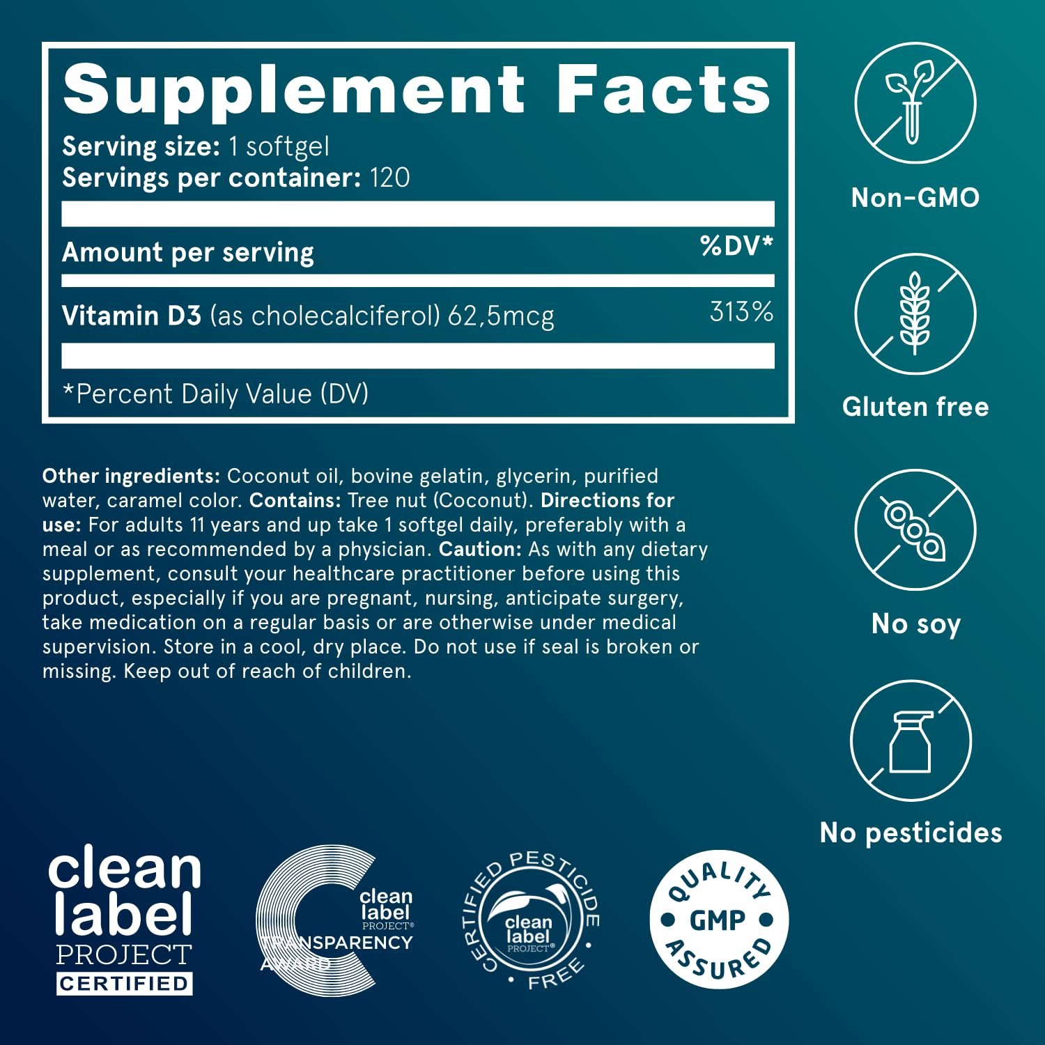 Puori etiqueta de ingredientes que muestra 2.500 IU y lanolina purificada