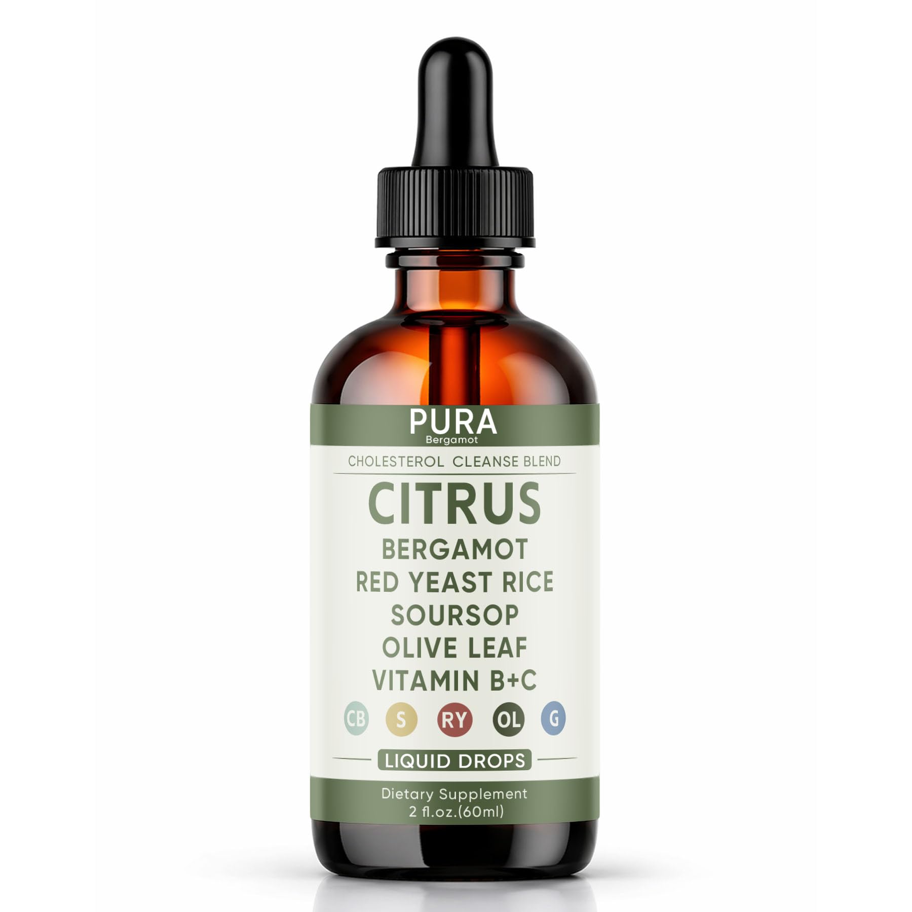 PURA Bergamot frasco delantero mostrando etiqueta clara y beneficios visibles