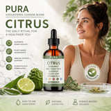 PURA Bergamot gotas en mano que muestran textura líquida fácil de dosificar