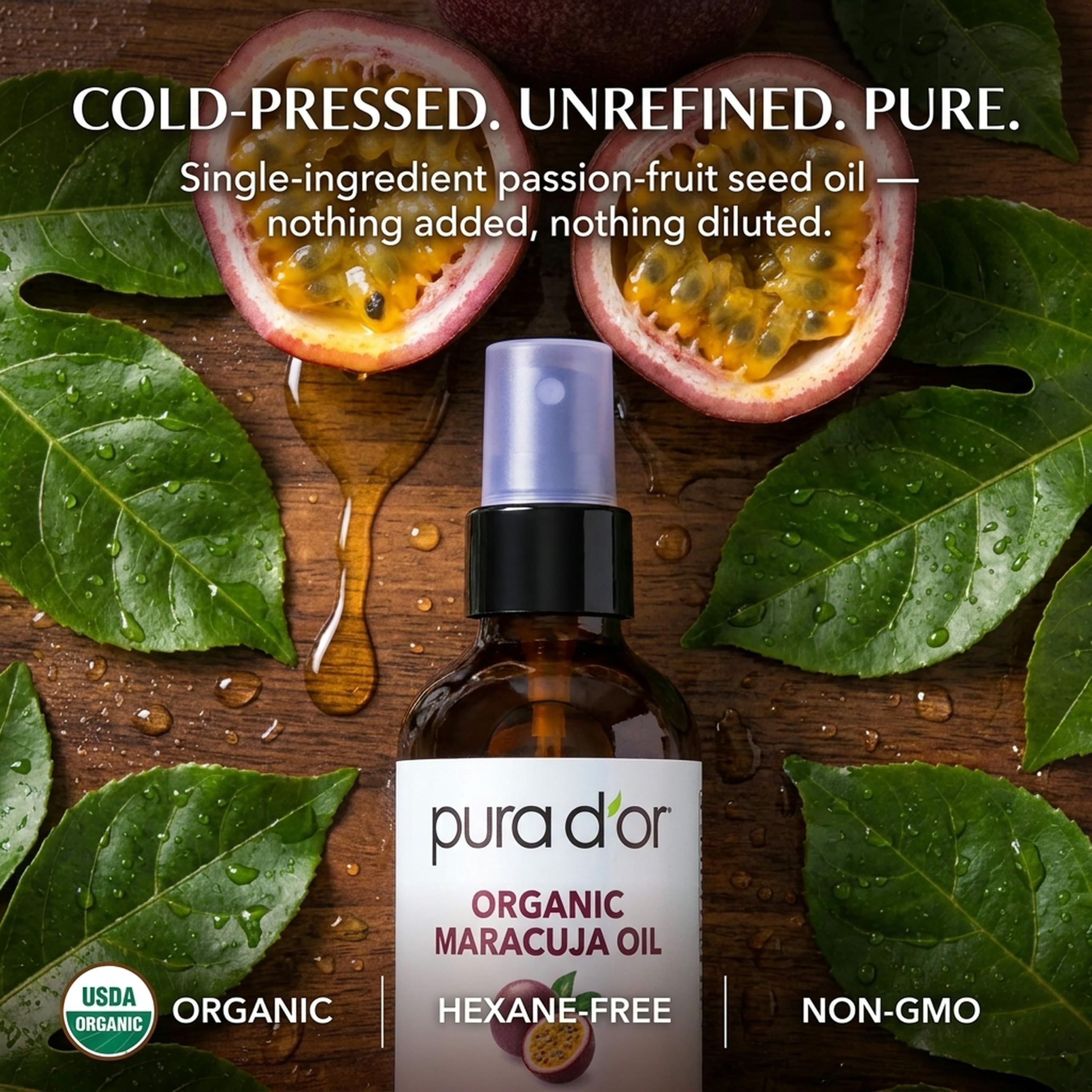 PURA D'OR aplicación en cabello para brillo y control de frizz