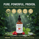 PURA D'OR etiqueta con sello orgánico, beneficio producto sin solventes ni hexano