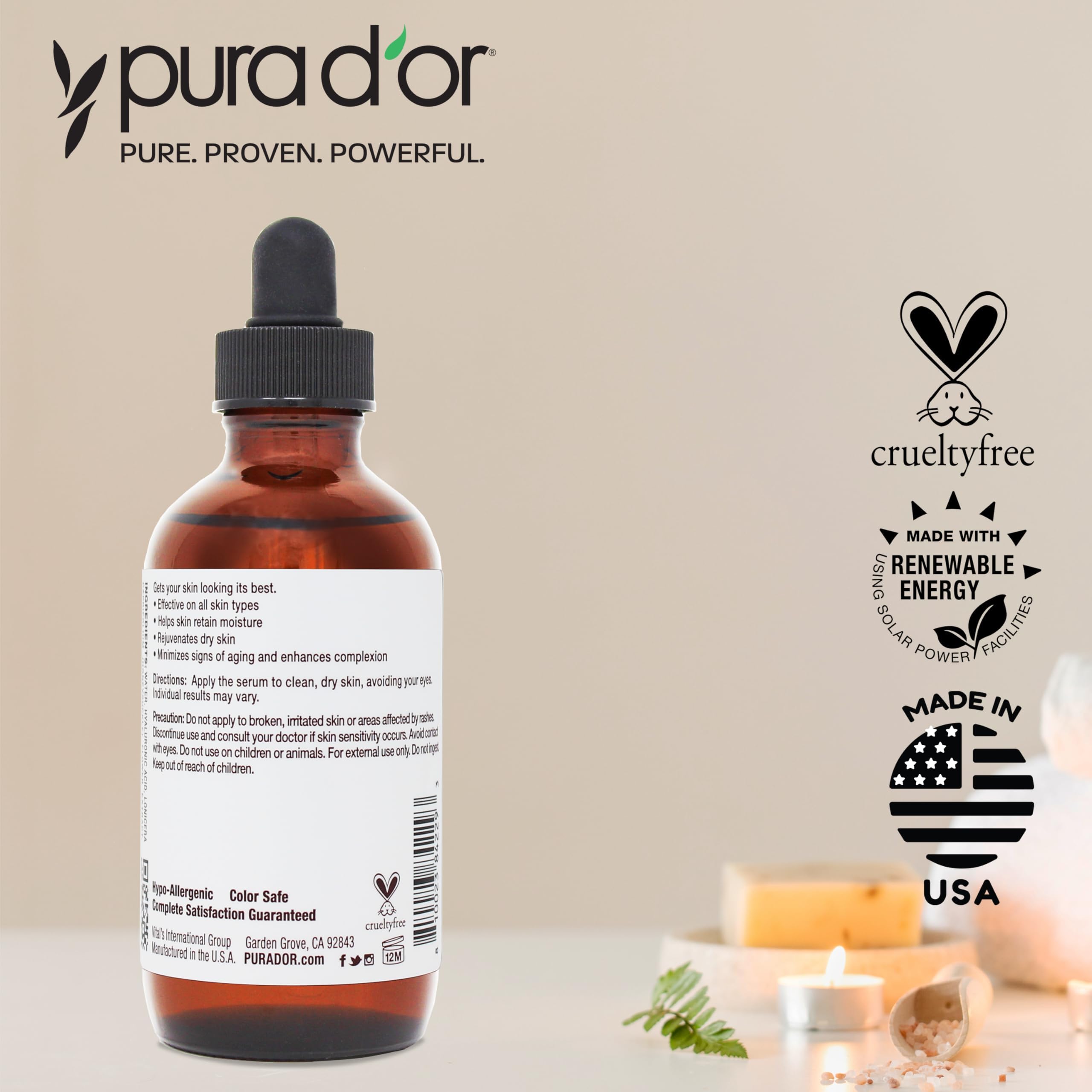 PURA D'OR etiqueta con ingredientes clave para evidenciar transparencia y beneficios