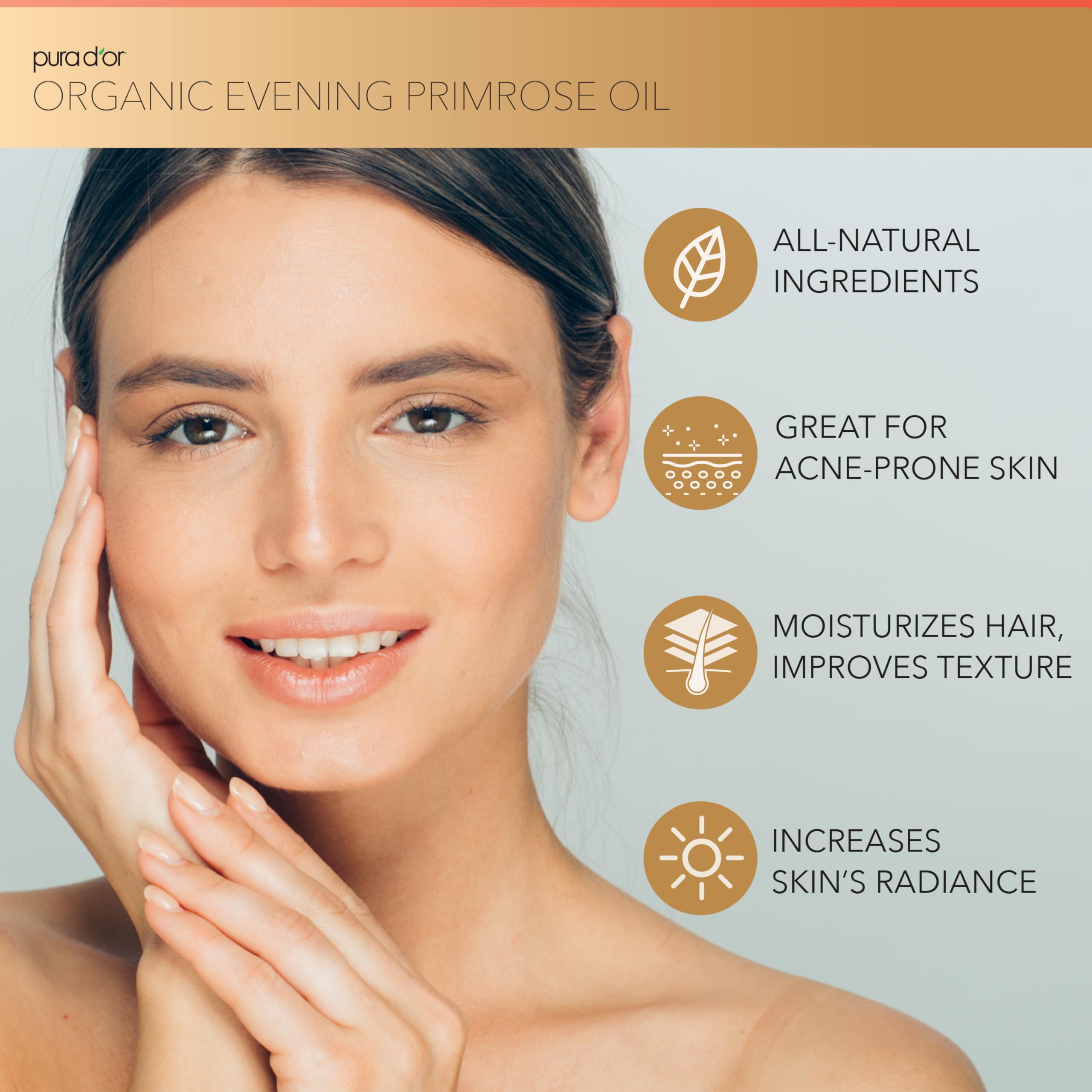 PURA D'OR aceite onagra aplicándose en rostro para suavizar piel