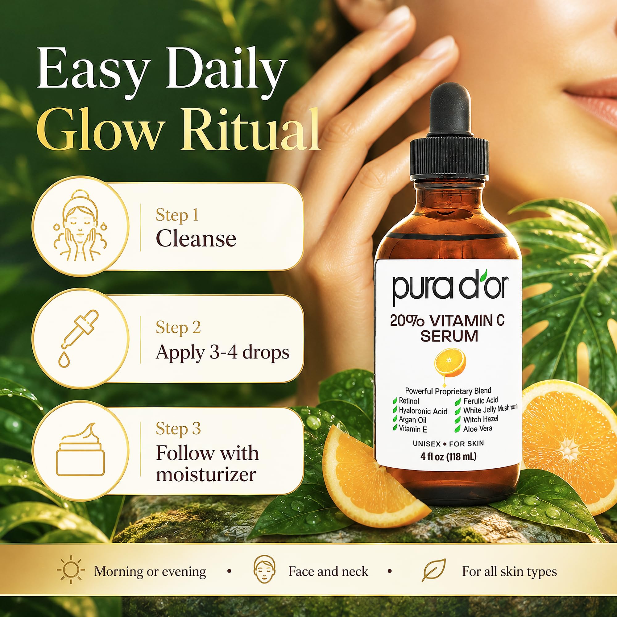 PURA D'OR producto integrado en rutina matutina para piel protegida y fresca