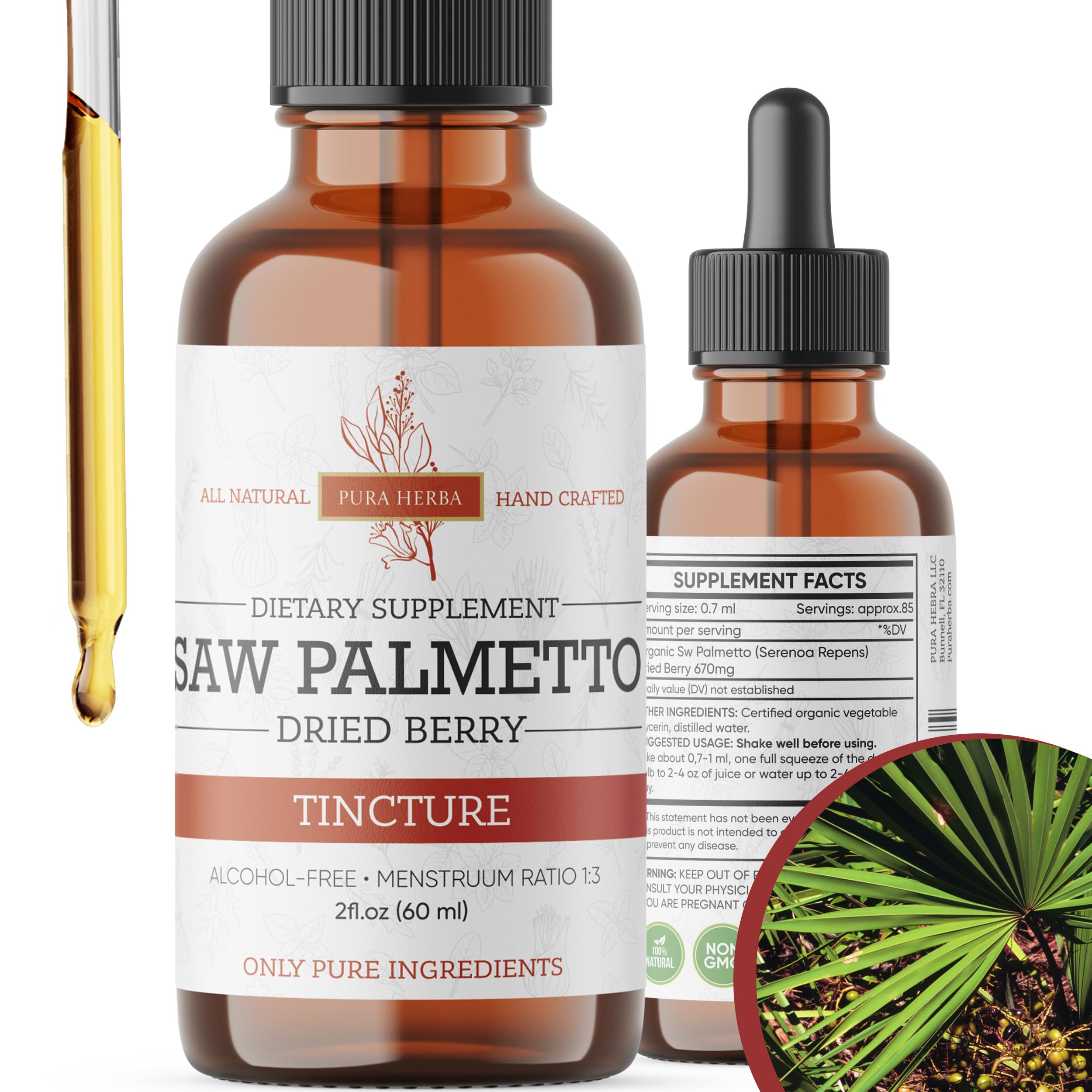 Pura Herba frasco frontal del extracto sin alcohol mostrando etiqueta y diseño