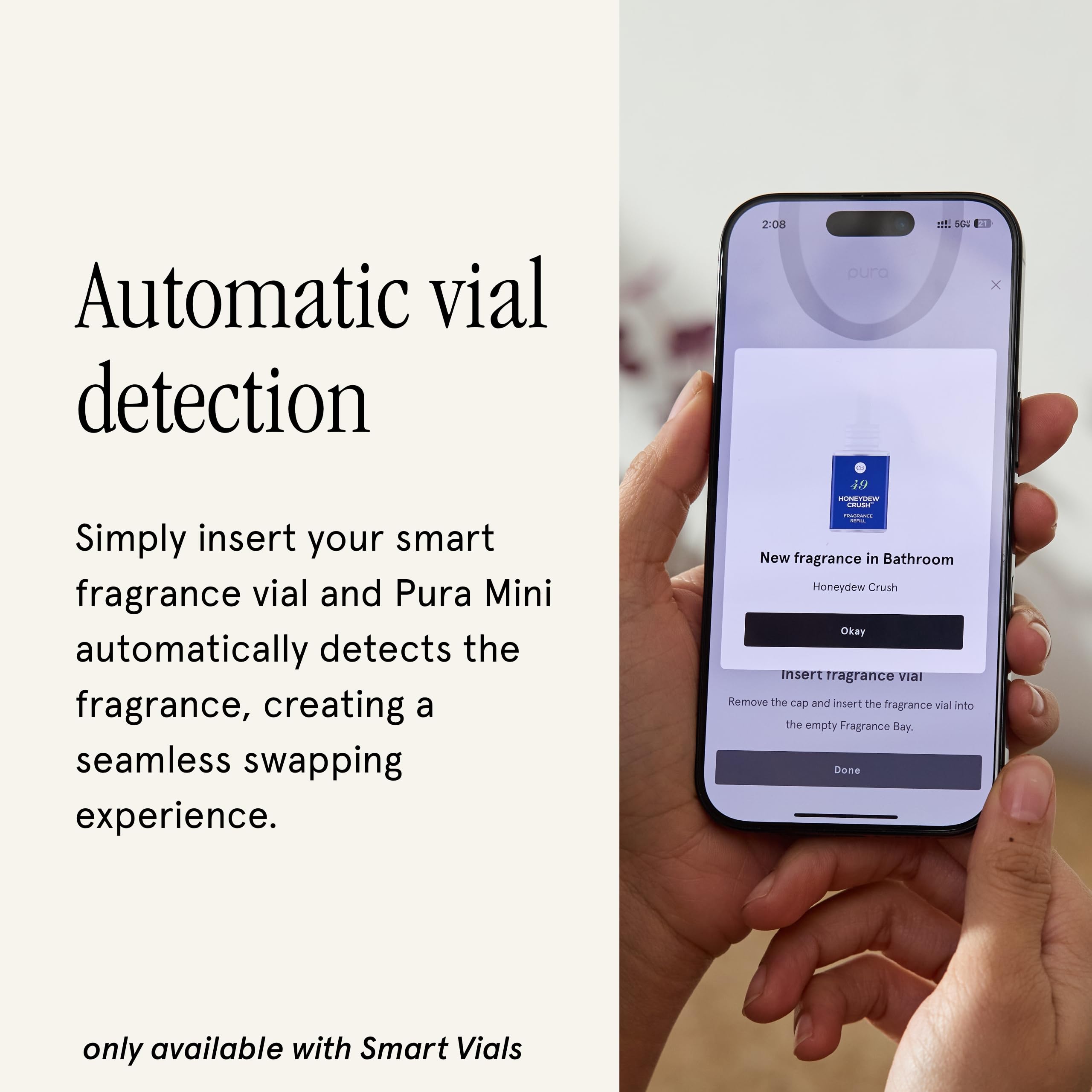 Pura lateral con iconos de Wi‑Fi y app destacando control remoto