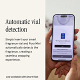 Pura lateral con iconos de Wi‑Fi y app destacando control remoto