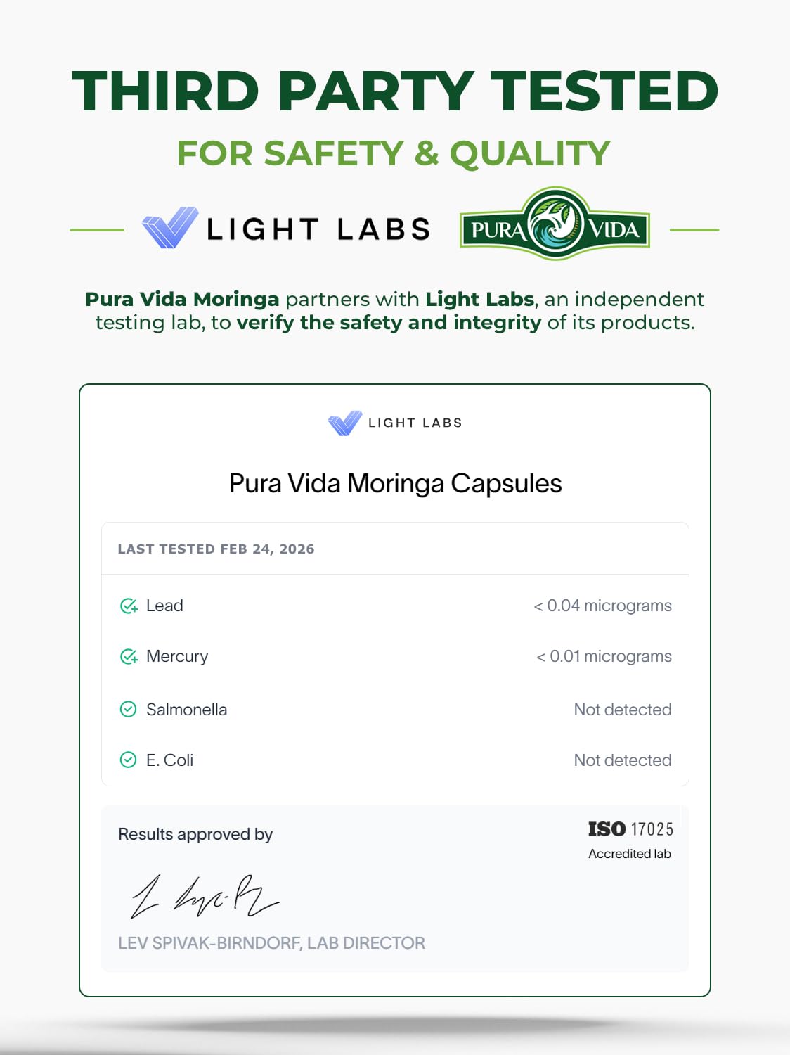 Cápsulas de 500 mg Pura Vida Moringa en primer plano, fácil dosificación y conveniencia