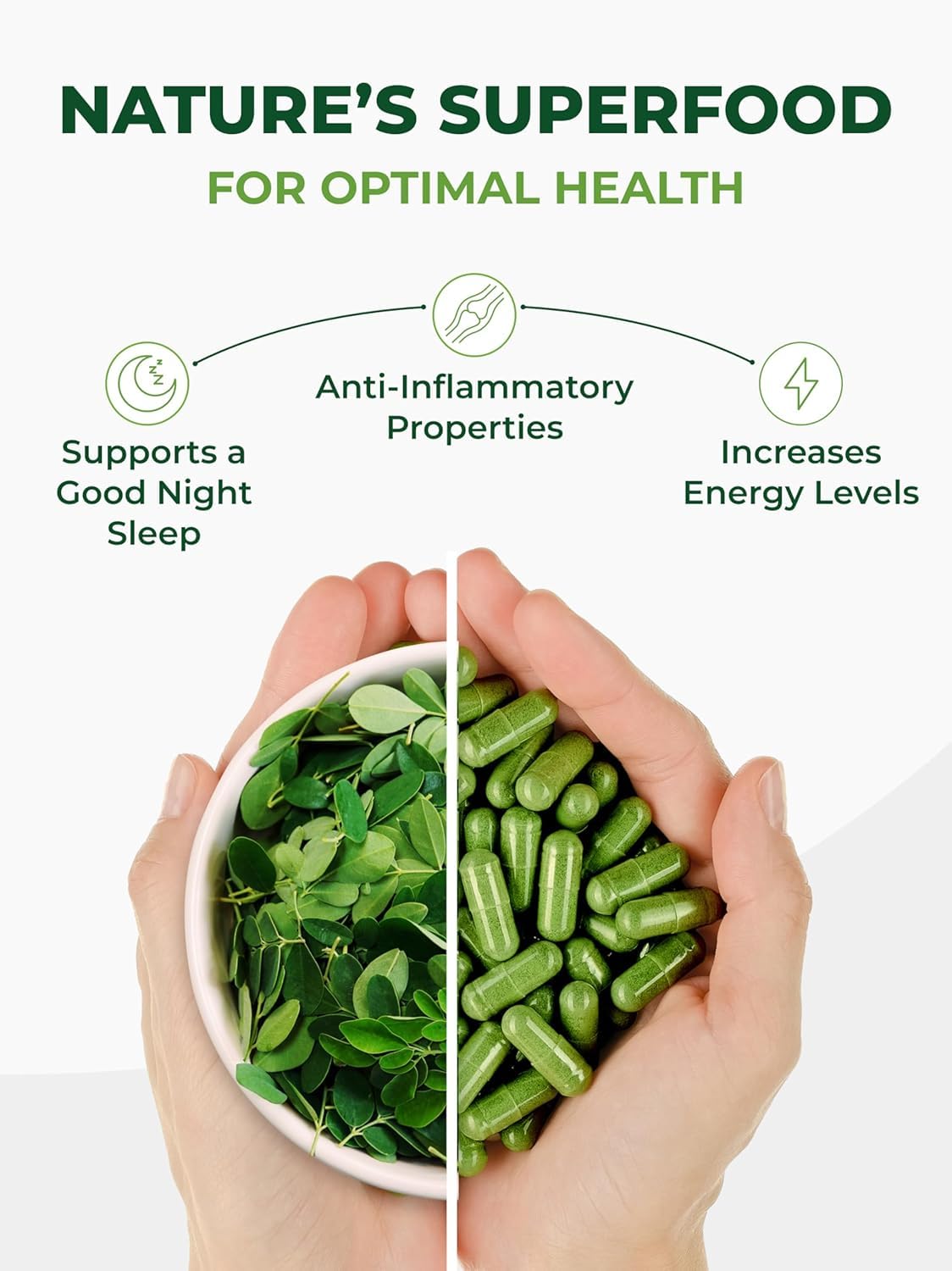 PURA VIDA MORINGA cápsula junto a desayuno saludable mostrando integración diaria