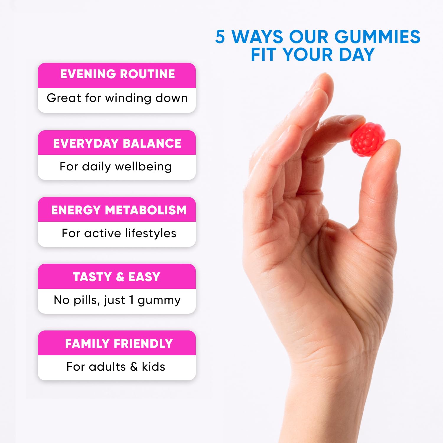 PURA WEX NUTRITION gomita en mano para comparar tamaño y facilidad consumo