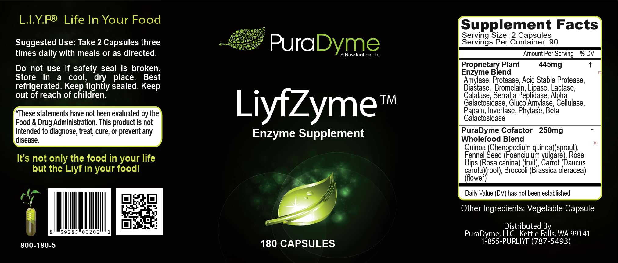 PuraDyme LiyfZyme cápsulas vegetales en primer plano para digestión suave