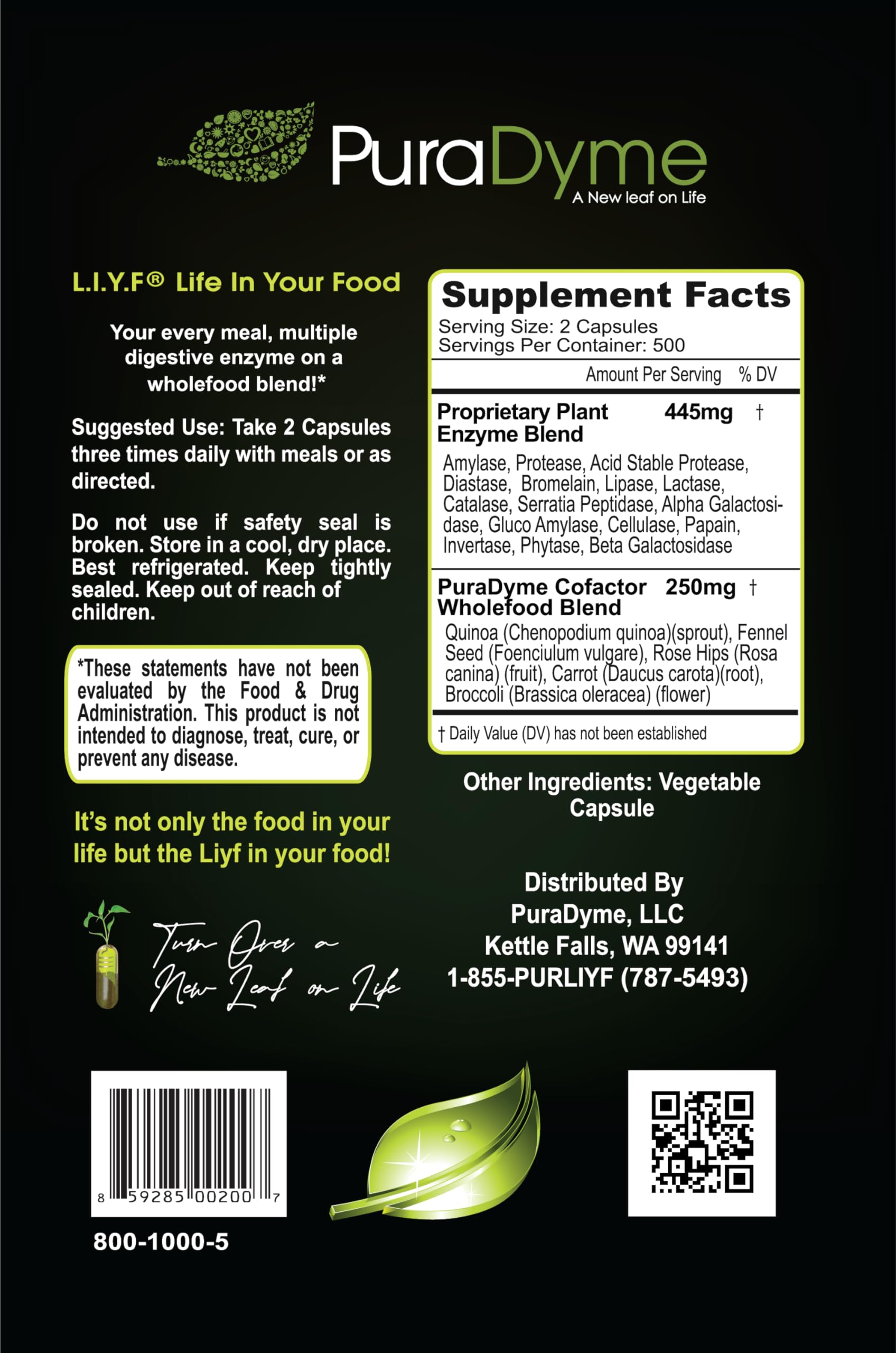 PuraDyme LiyfZyme cápsula en mano detalle vegetal y fácil ingestión