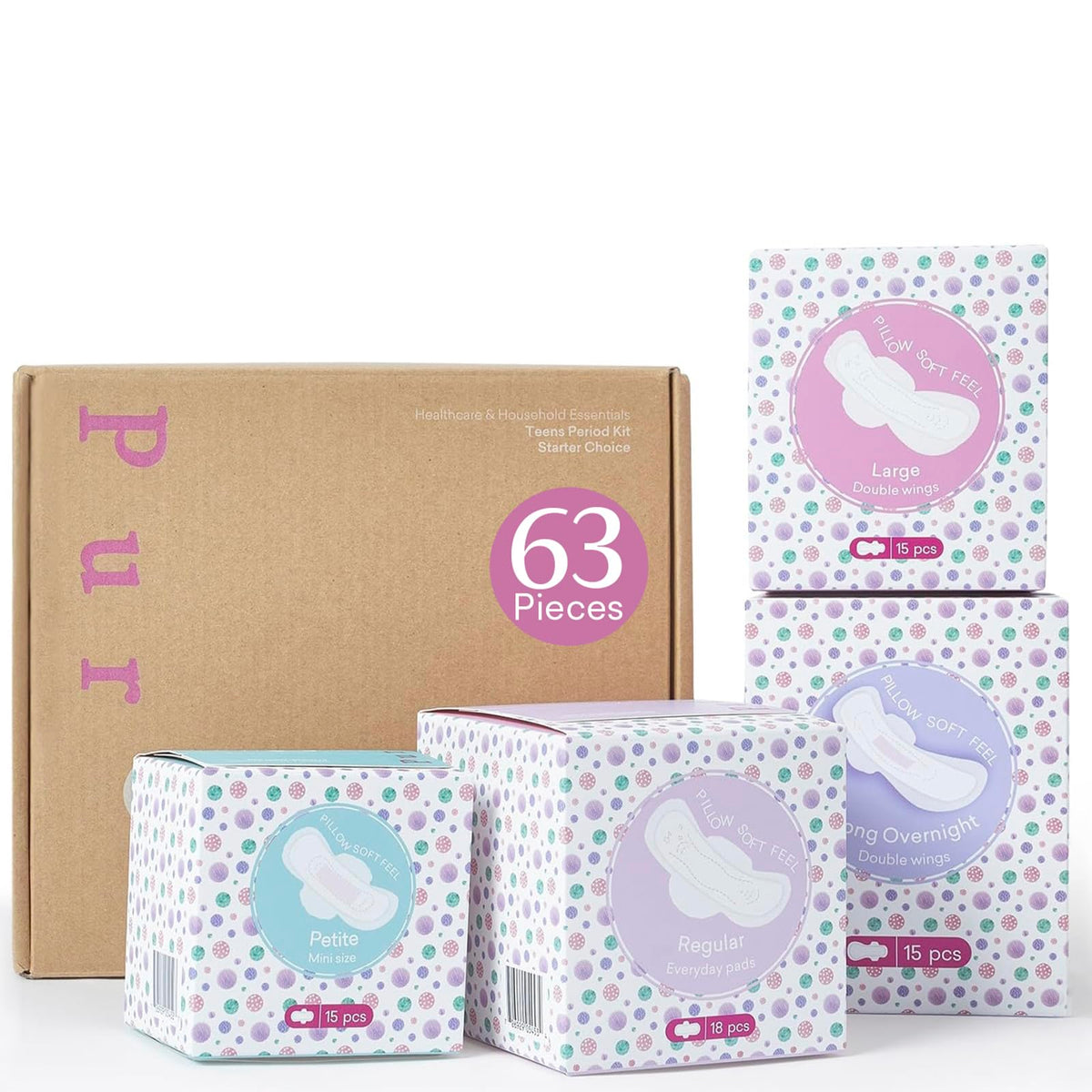 PurComfy caja frontal del kit con 63 toallas y presentación lista para regalo