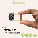 Pure Care Pro Renohelp frasco abierto con cápsulas visibles dentro, almacenamiento seguro
