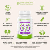 Pure Care Pro Renohelp frasco en mano para mostrar tamaño y cantidad de cápsulas