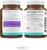 PURE CO botella junto a hoja verde destacando origen natural y vegano