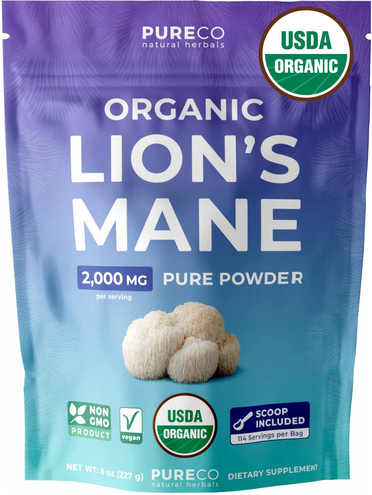 PURE CO envase frontal mostrando etiqueta orgánica y beneficios claros