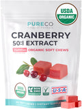 PURE CO envase frontal de gomitas de arándano, práctico y orgánico
