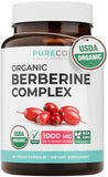 PURE CO frasco frontal de berberina mostrando etiqueta y beneficios