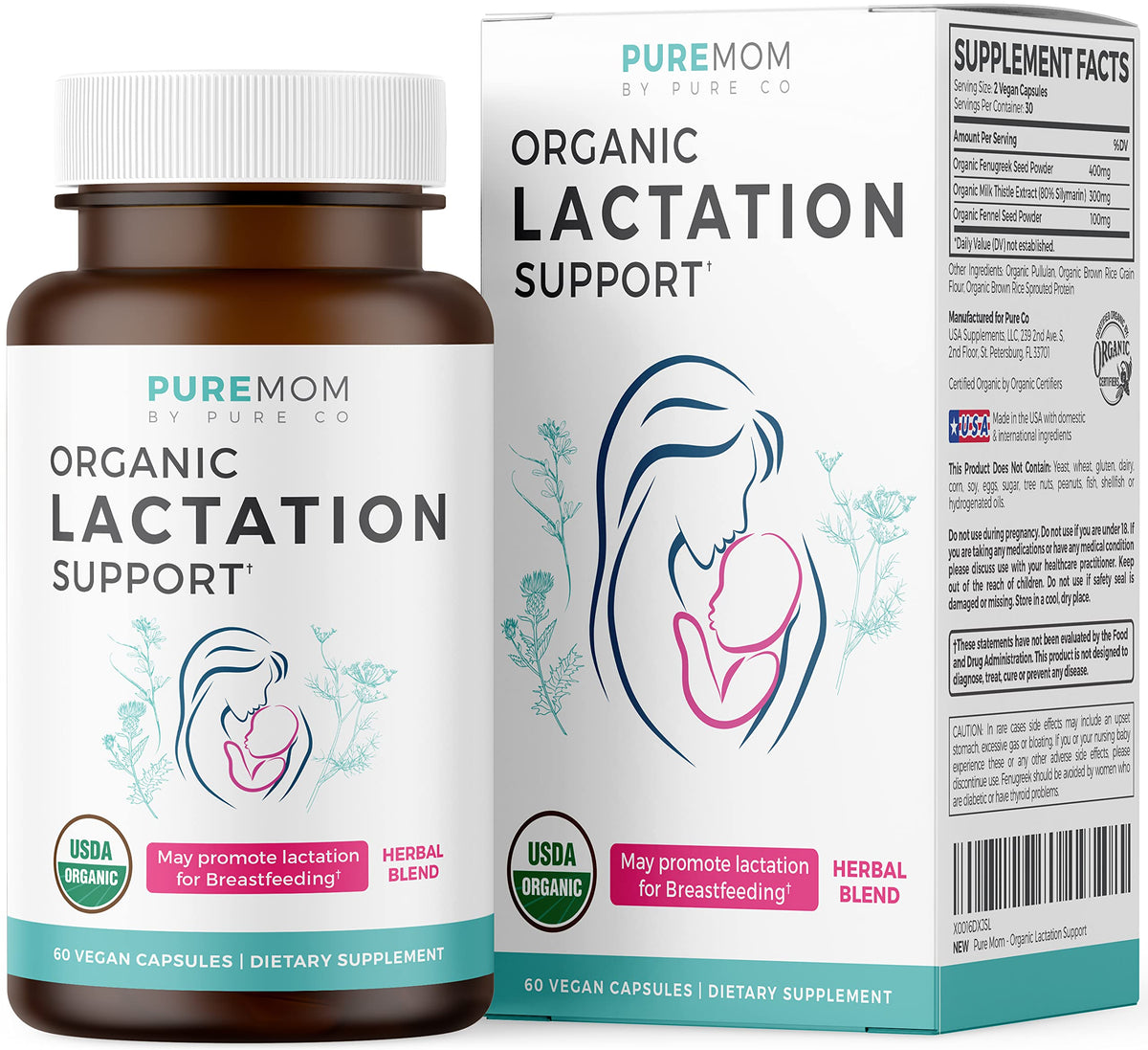 PURE CO envase frontal limpio mostrando cápsulas y beneficio orgánico